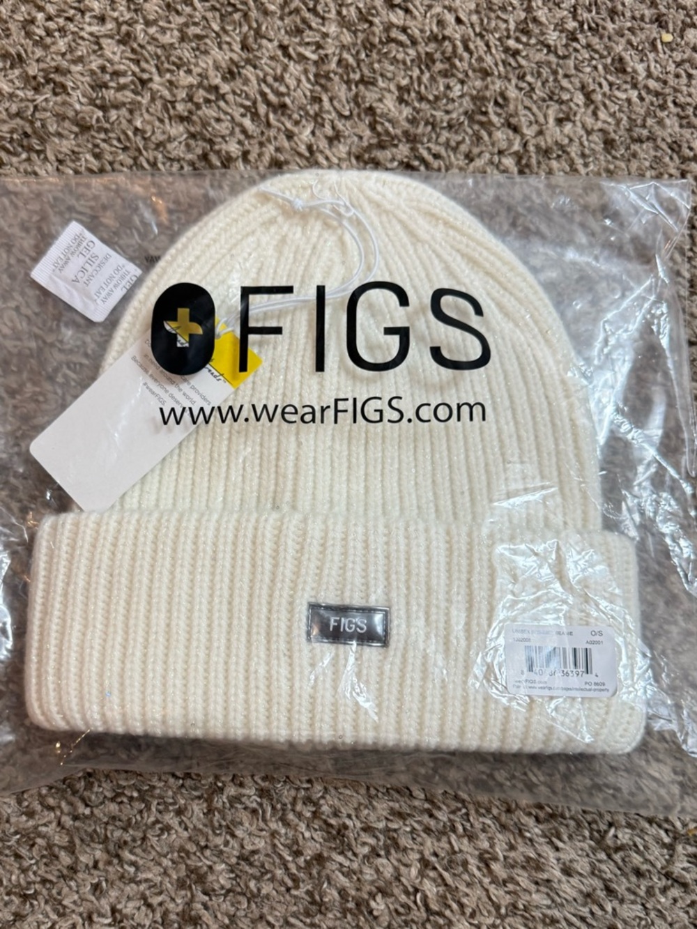 FIGS Cream Ribbed Cuffed Beanie